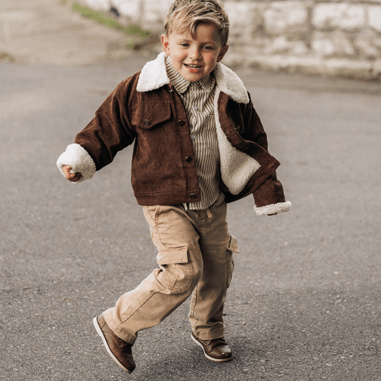 (Boys) Sherpa Collar Coffee Brown Corduroy Jacket-Child (B-SJ48)