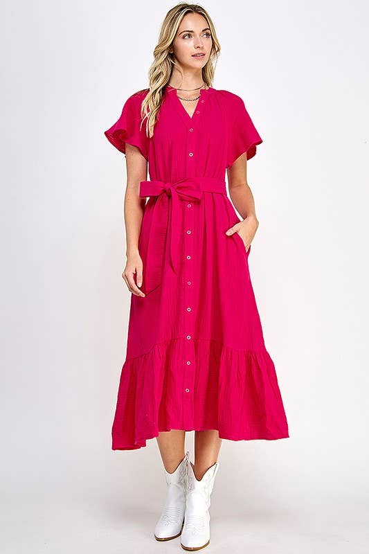 (M Dresses) Fuchsia Midi Dress (M-GM38)