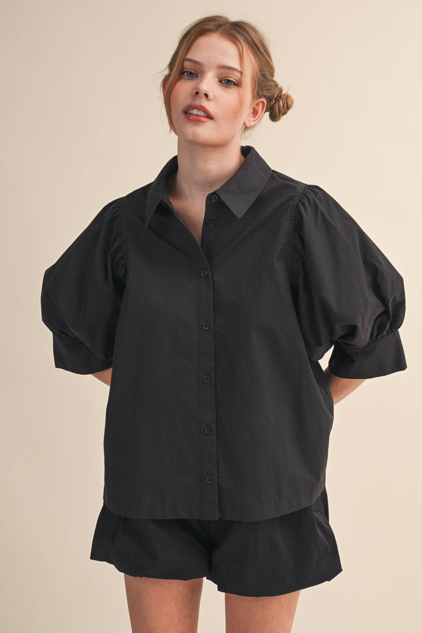 (M Tops) Puff Sleeve Button Top (M-BCS21)