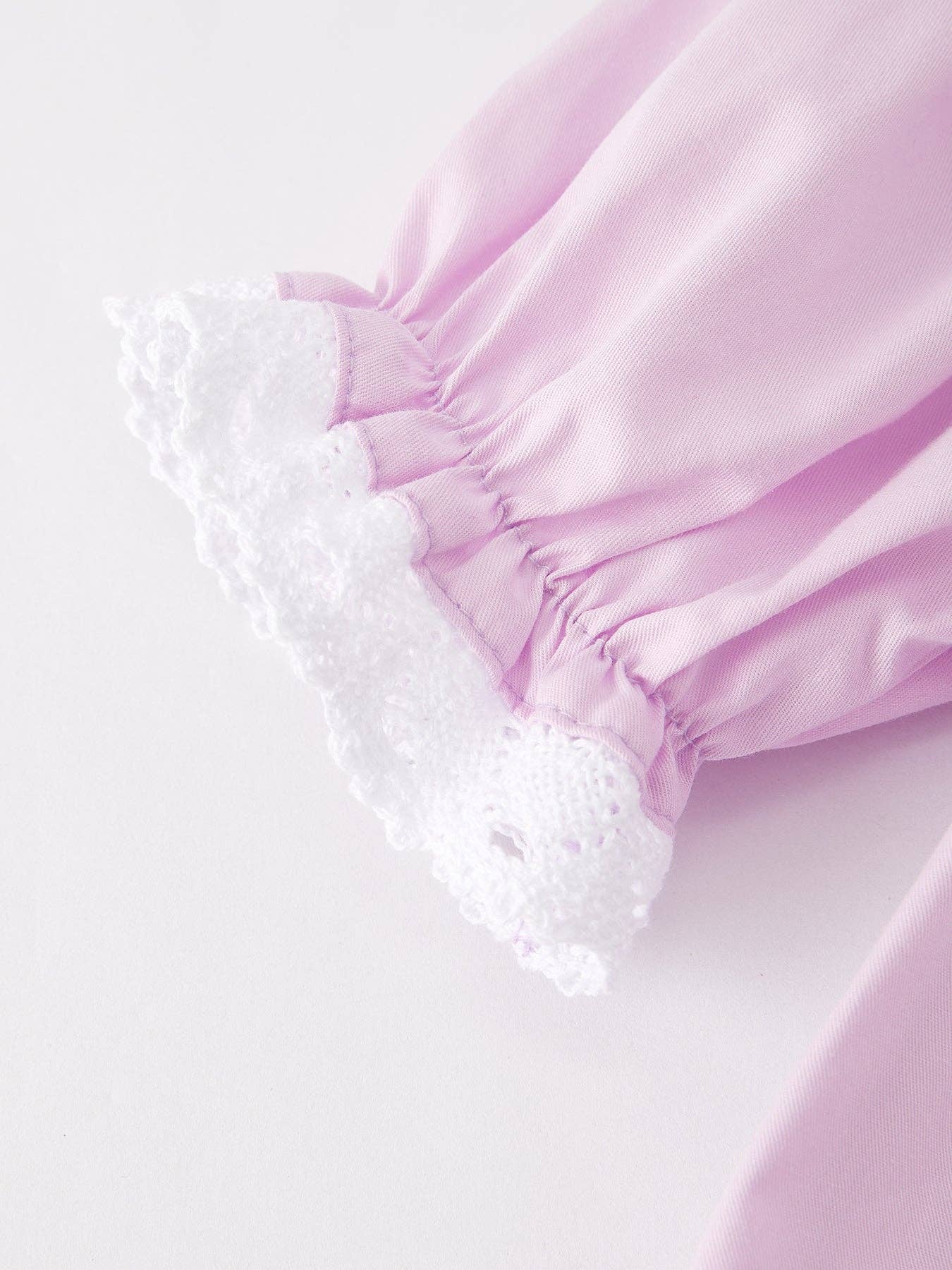 (Toddlers) Girls Easter Bunny Smocking Embroidered Lace Cuff Purple Dress - (K-ED16)