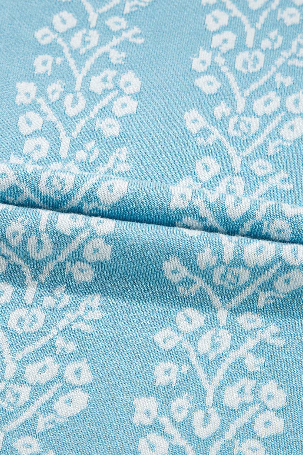 (M Tops) Contrast Floral Crewneck Short Sleeve Sweater (M-FCS9)