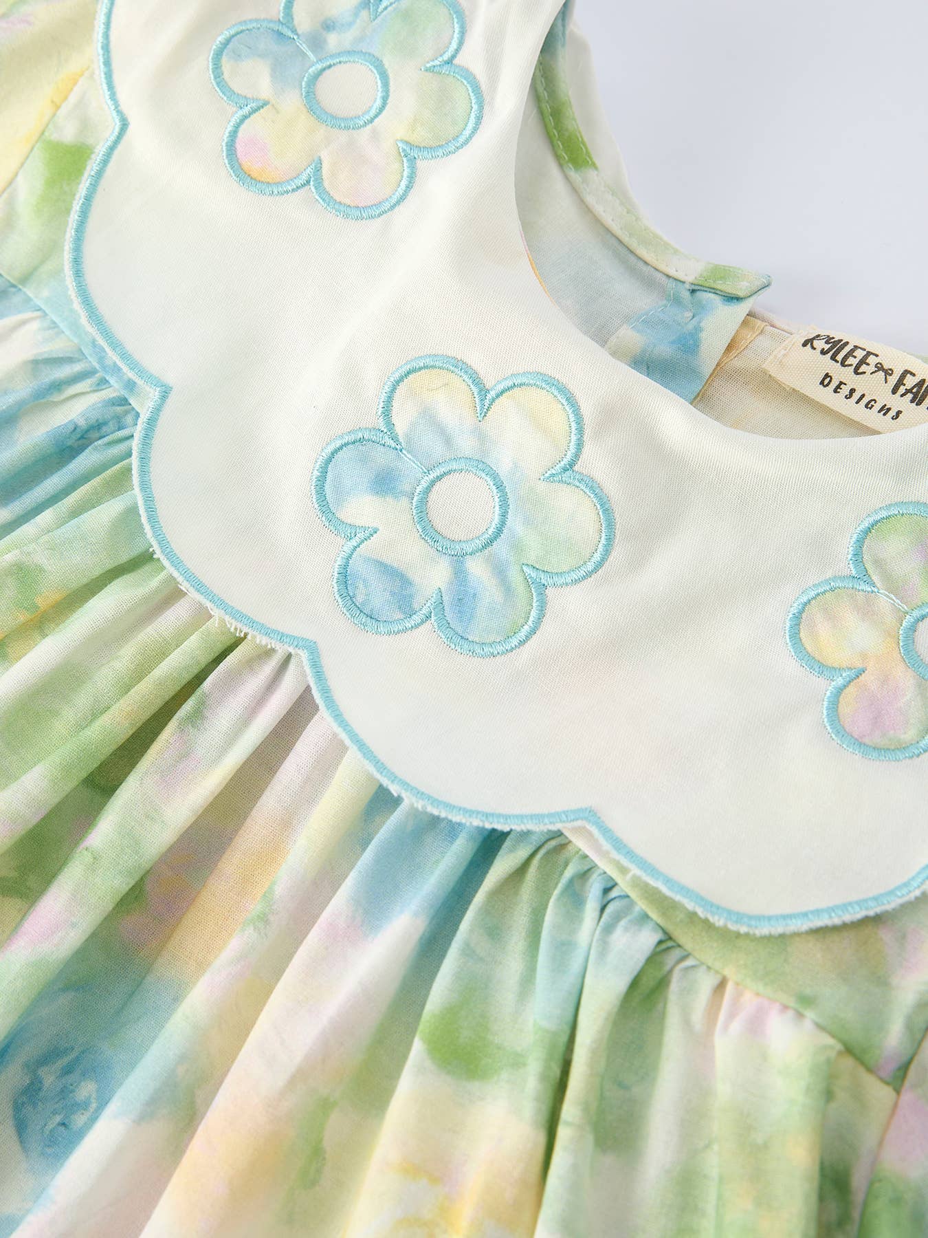 (Girls) Pastel Floral Embroidered Peter Pan Collar Dress (K-EPD16)