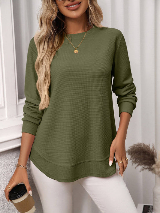 (M Tops) Waffle Knit Long Sleeve Top (M-WG7)