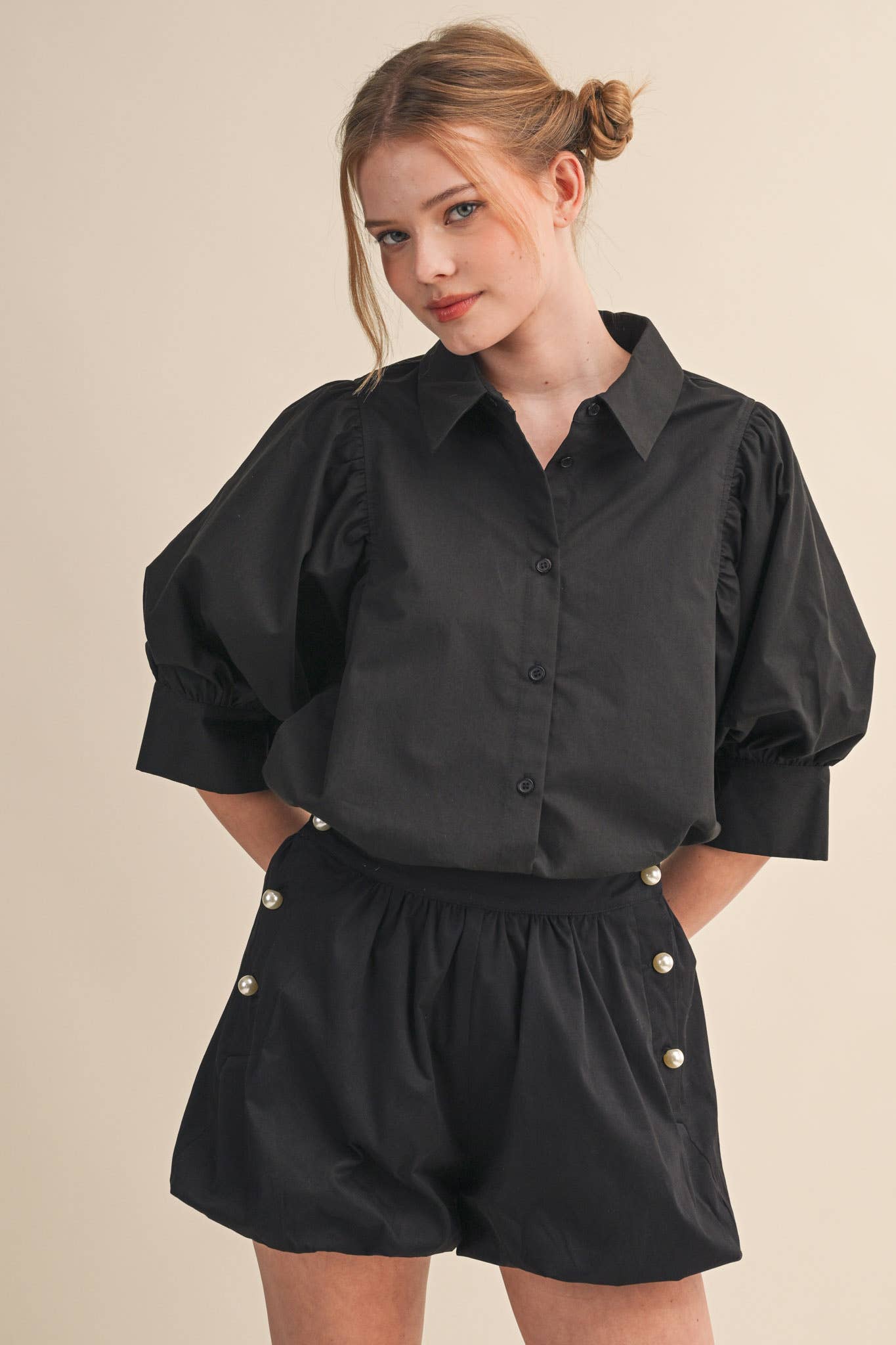 (M Tops) Puff Sleeve Button Top (M-BCS21)