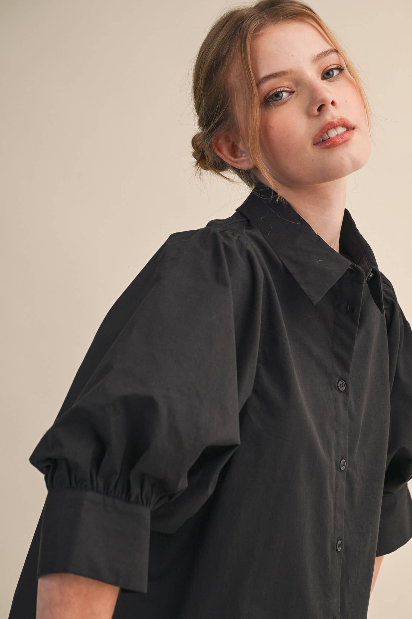 (M Tops) Puff Sleeve Button Top (M-BCS21)