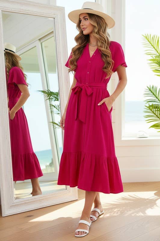 (M Dresses) Fuchsia Midi Dress (M-GM38)