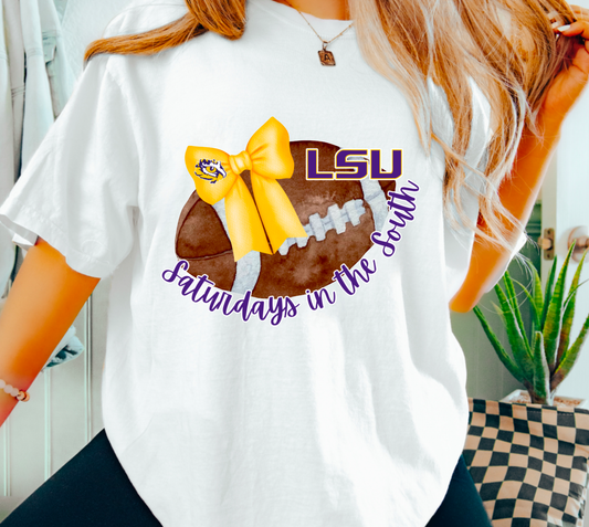 (MISSES) LSU Tigers Football Coquette Graphic Tee - M-LSUT