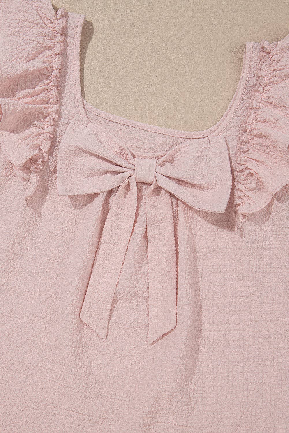 (M Tops) Bow Butterfly Sleeve Textured Summer Blouse  (M-BBSB01)