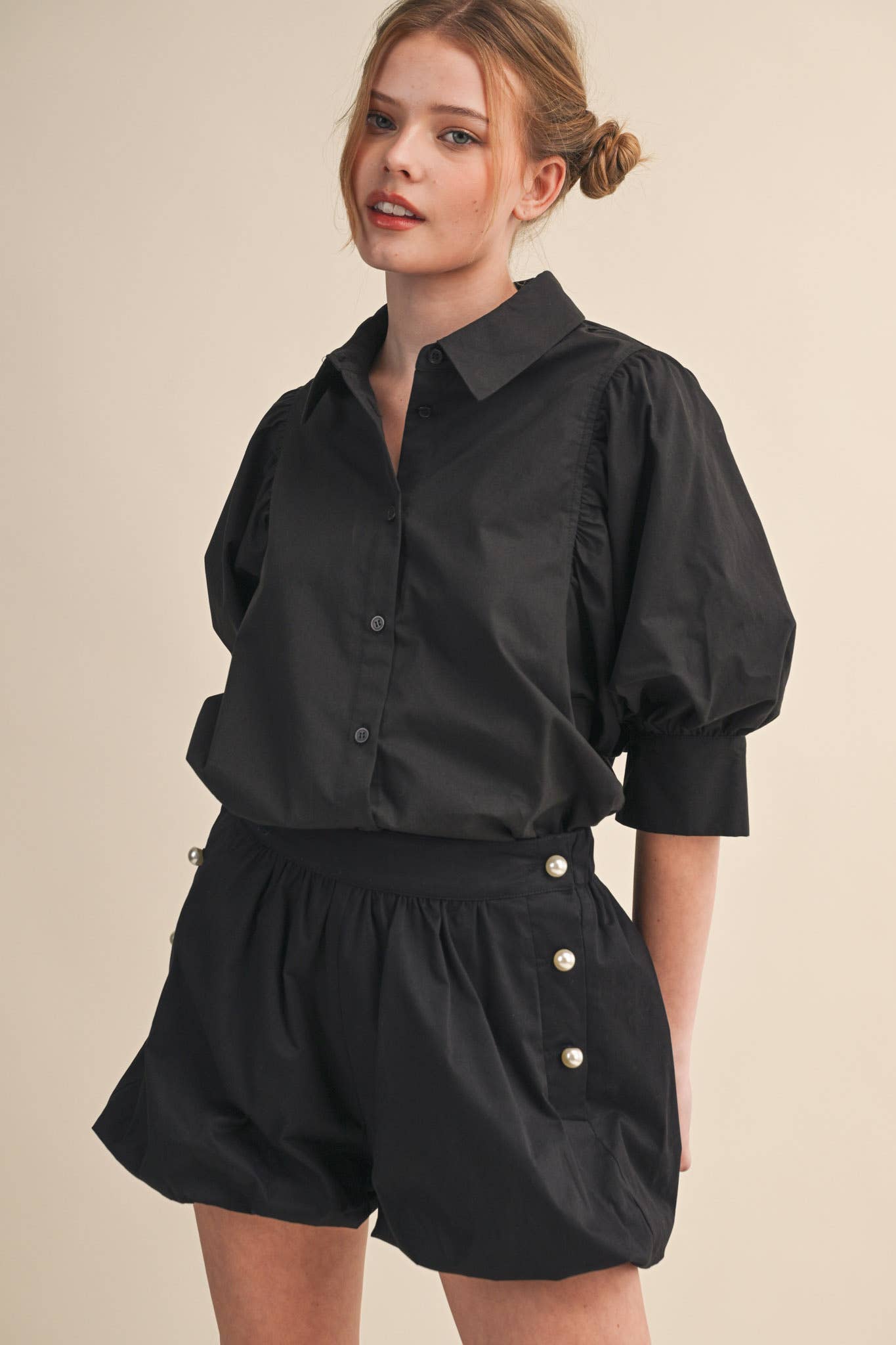(M Tops) Puff Sleeve Button Top (M-BCS21)
