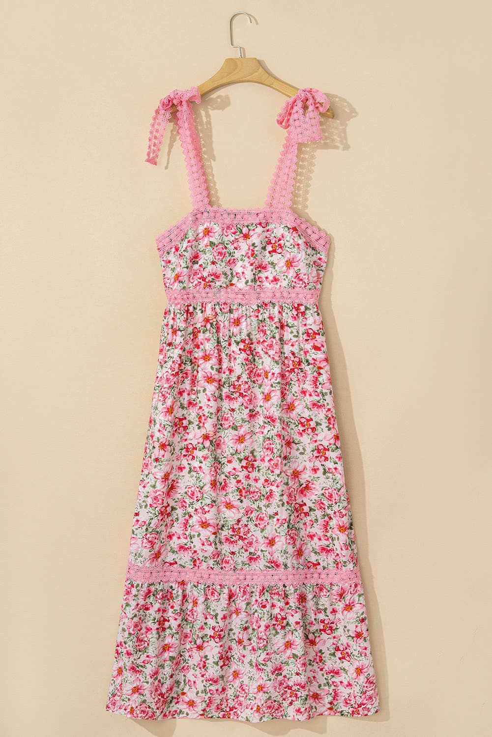 (M Dresses) Floral Lace Tied Strap Maxi Dress (M-ED34)
