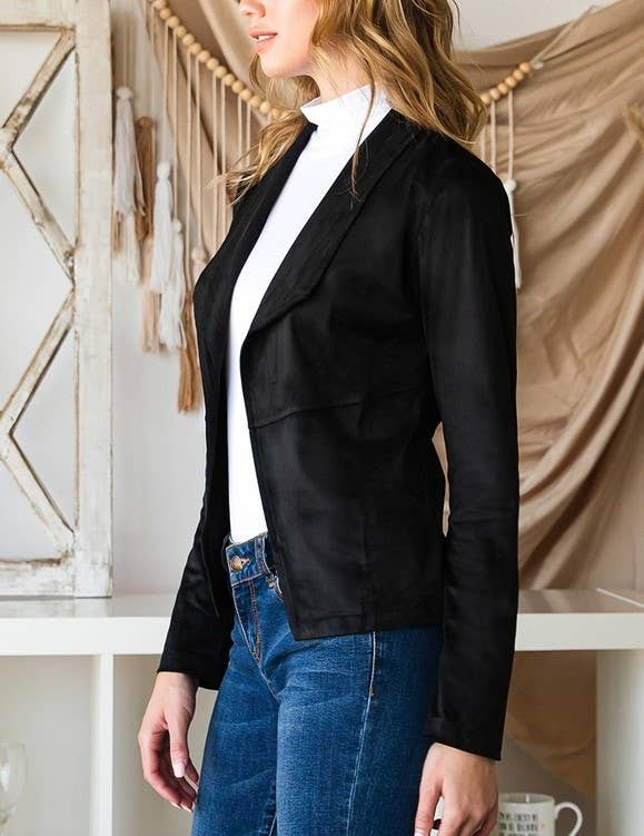 (M Tops) Faux Suede Over Hip Length Jacket #M-SJ10