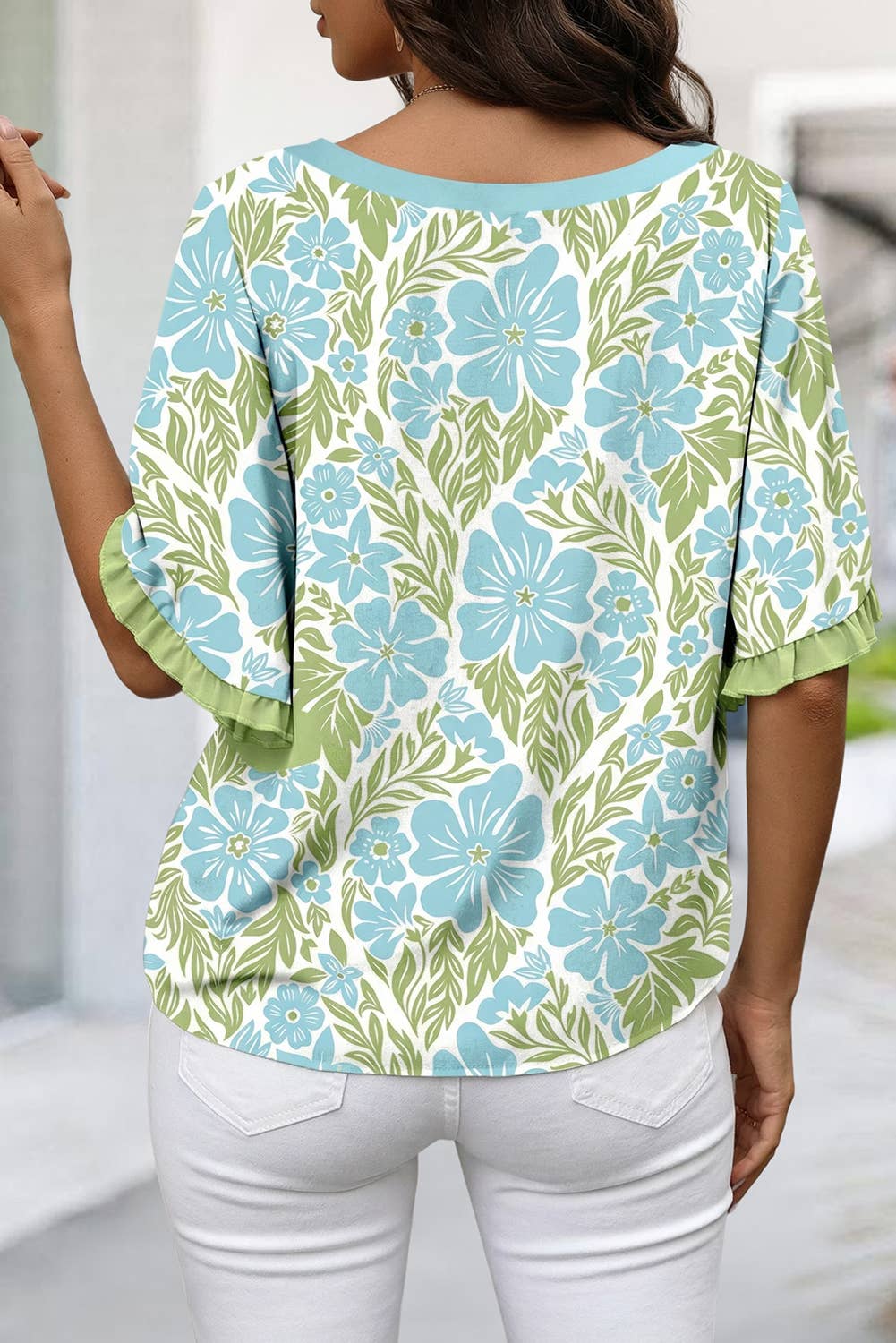 (M Tops) Floral Frill Trim Blouse (M-FTT9)