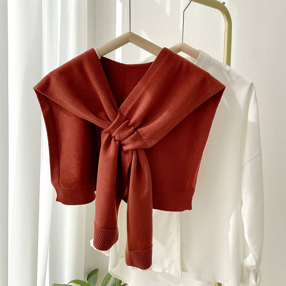 (M Tops) Solid Color Knitted Knotted Shawl–Casual & Cozy (A-KKS)