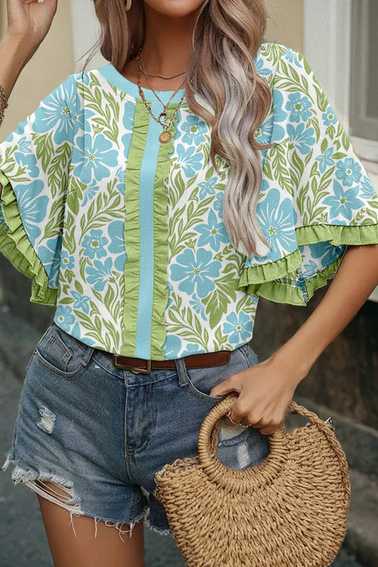 (M Tops) Floral Frill Trim Blouse (M-FTT9)