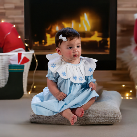 (Kids) Snowflake Hand Embroidered Blue Bishop Dress #K-BBD27