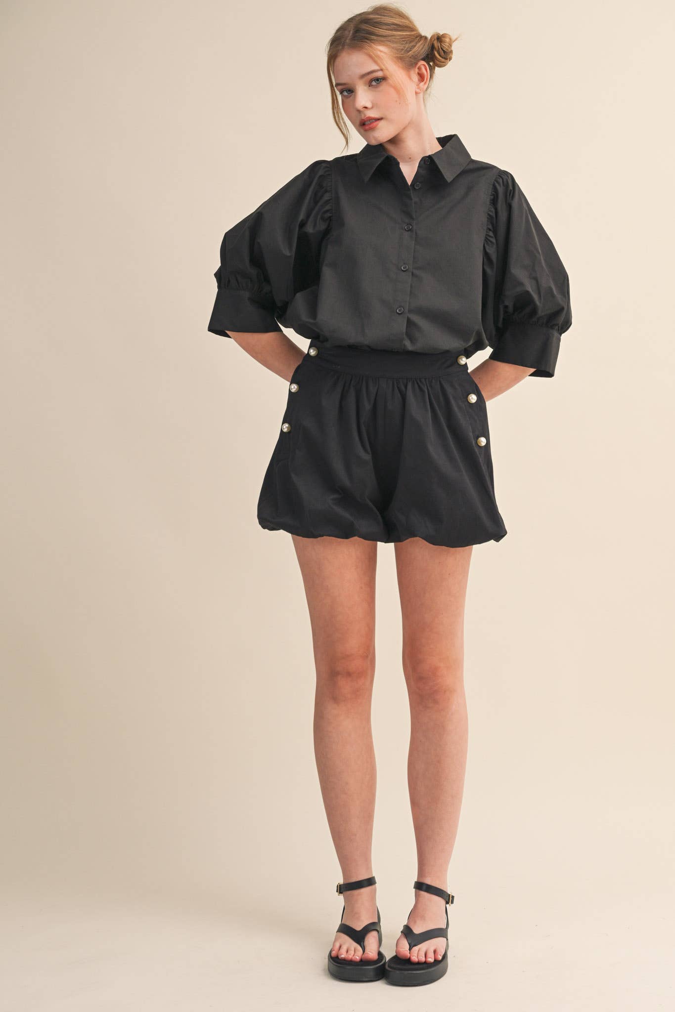 (M Tops) Puff Sleeve Button Top (M-BCS21)