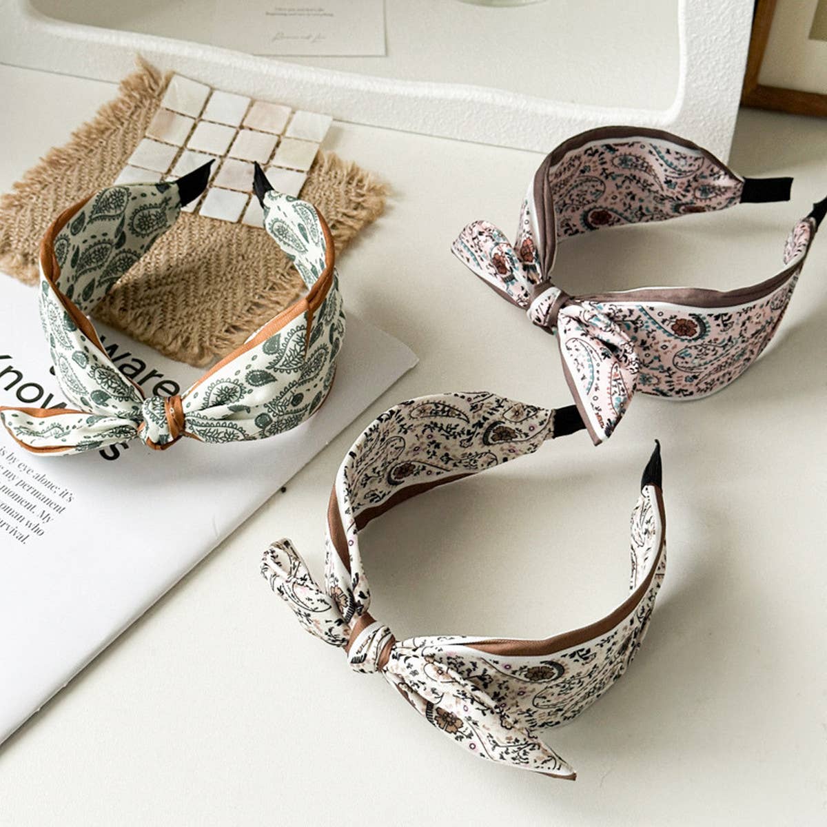 (Accessories) Paisley Satin Wide Headband with Knot - (A-PH)