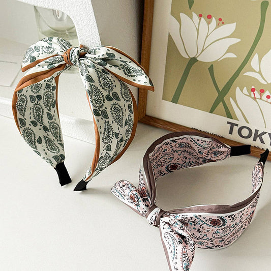 (Accessories) Paisley Satin Wide Headband with Knot - (A-PH)