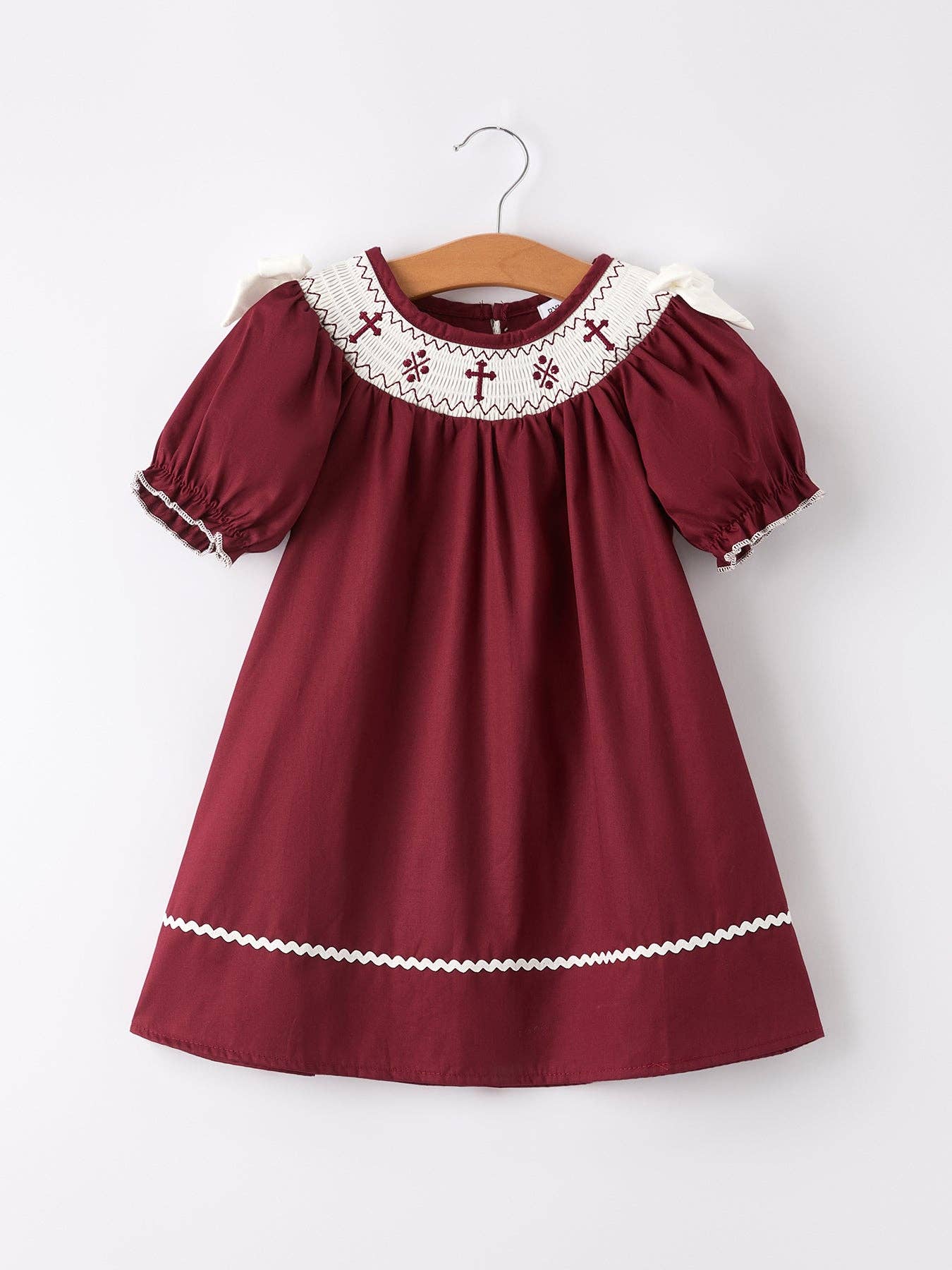 (Toddlers) Dark Red Smocked Church Christ Bishop Dress - (K-SCD16)