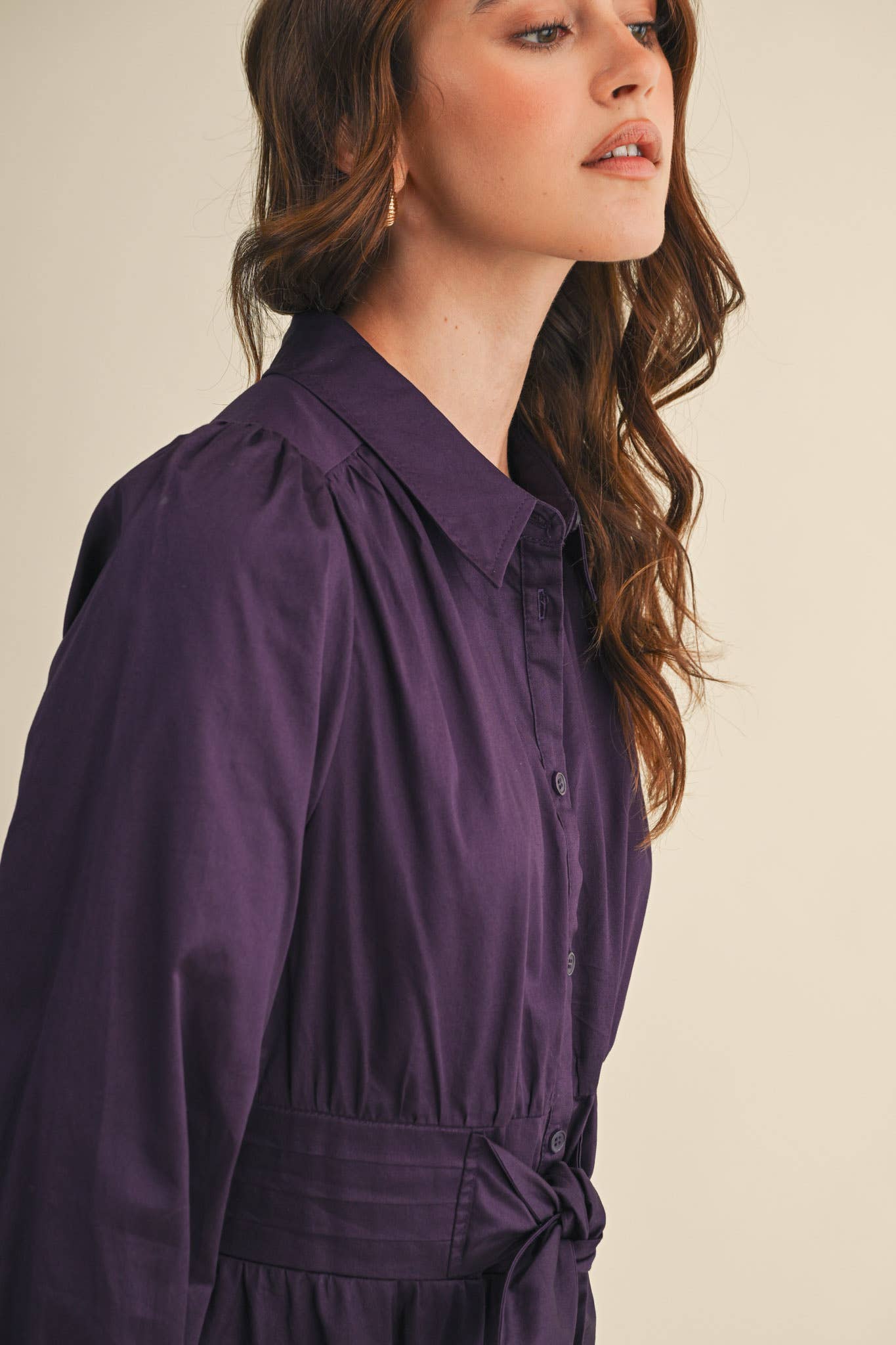 (M Dresses) PINTUCK WAIST TIE FRONT MIDI DRESS (M-PD21)