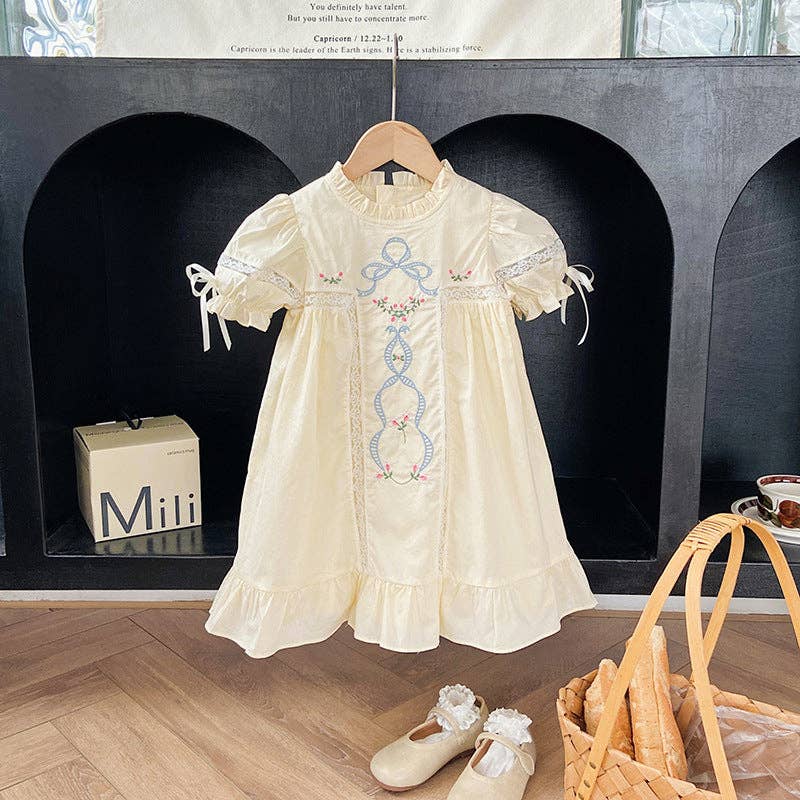 (K) Embroidered Lace Girls' Short-sleeved Dress (K-ELD16)