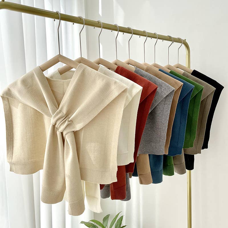 (M Tops) Solid Color Knitted Knotted Shawl–Casual & Cozy (A-KKS)