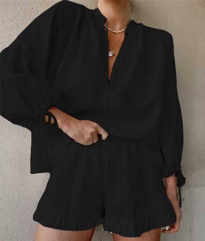 (M Short Set)  V-NECK LANTERN SLEEVE SHORTS SET (M-VNS08)