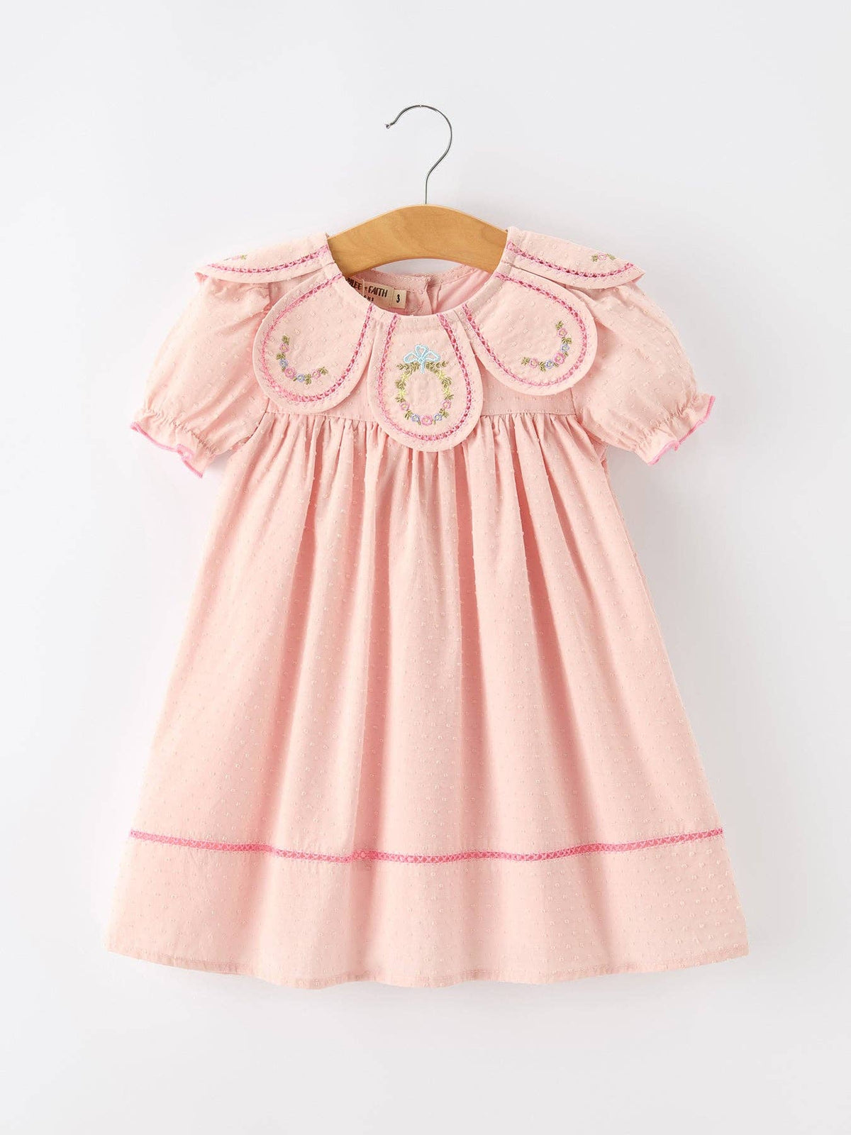 Fall Pink Floral Embroidered Peter Pan Collar Dress