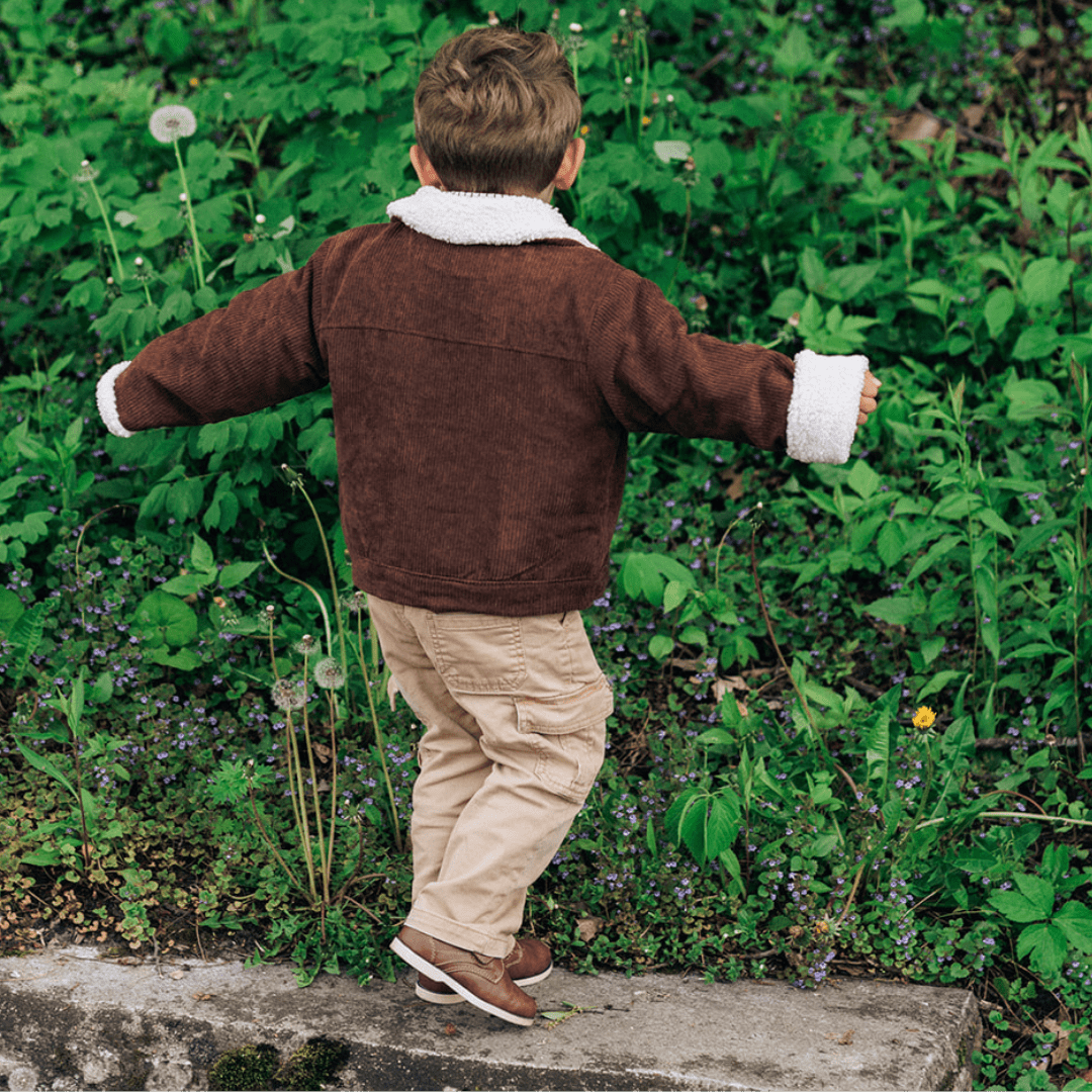 (Boys) Sherpa Collar Coffee Brown Corduroy Jacket-Child (B-SJ48)