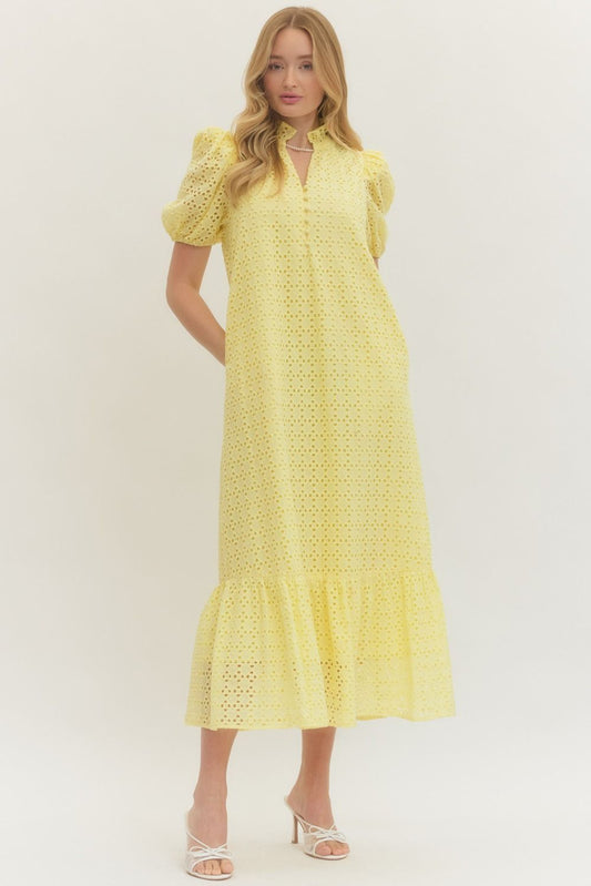 (M Dresses) Eyelet Short Puff Sleeve Dress (M-EY20)