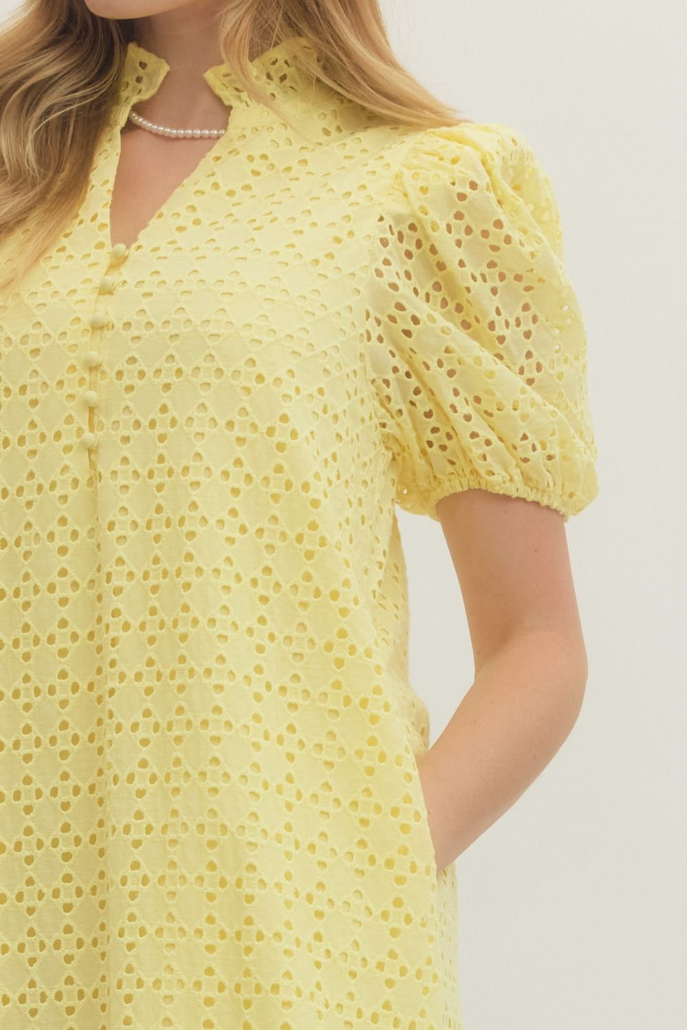 (M Dresses) Eyelet Short Puff Sleeve Dress (M-EY20)