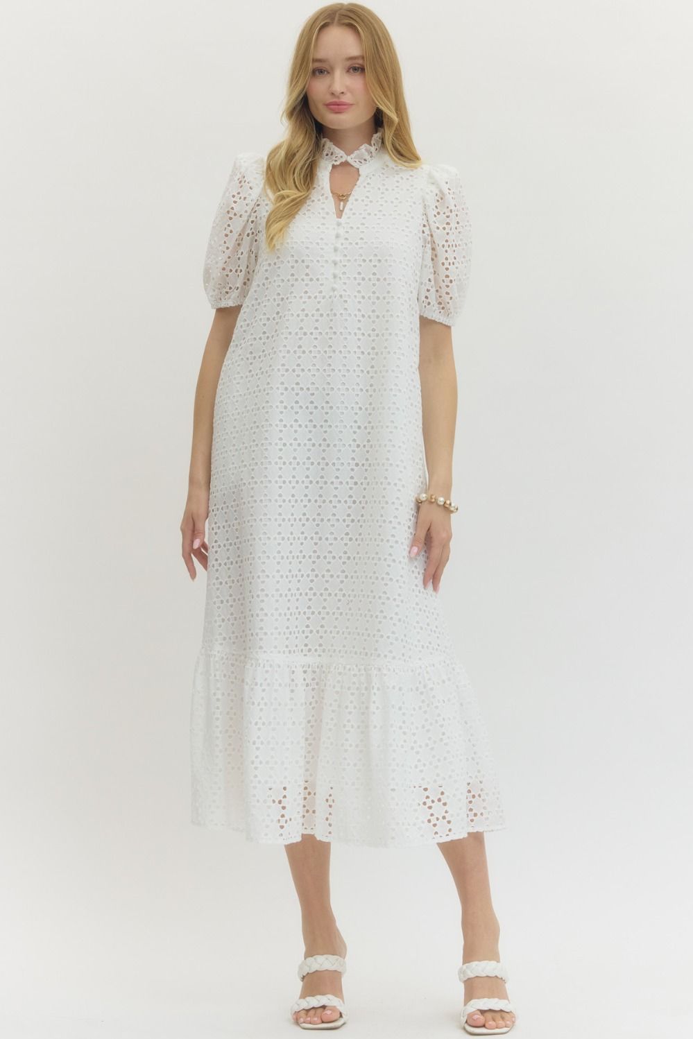 (M Dresses) Eyelet Short Puff Sleeve Dress (M-EW20)