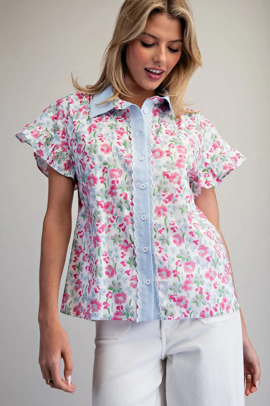 (M Tops) Floral Button Down Top (M-FB13)