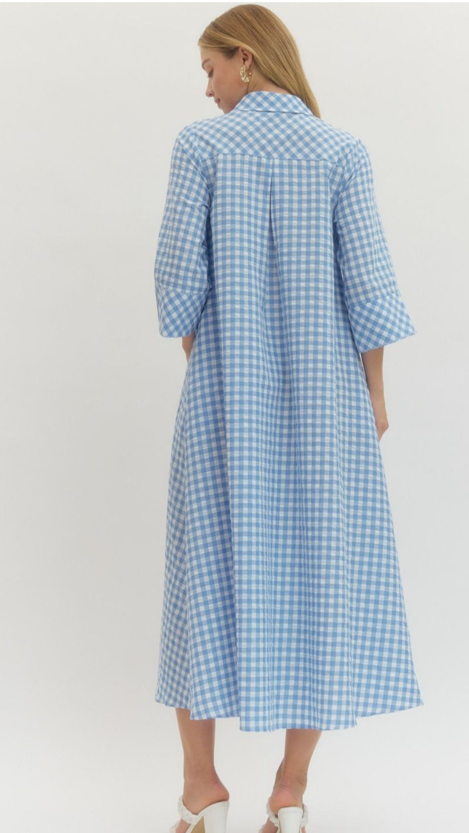 (M Dresses) Blue Gingham Midi Dress - (M-BD20)