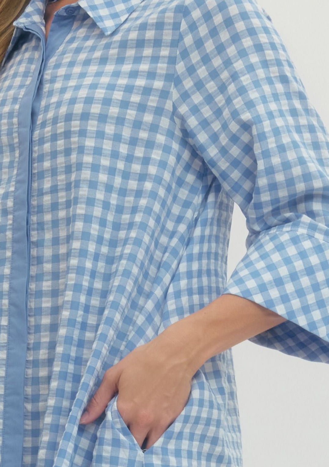 (M Dresses) Blue Gingham Midi Dress - (M-BD20)