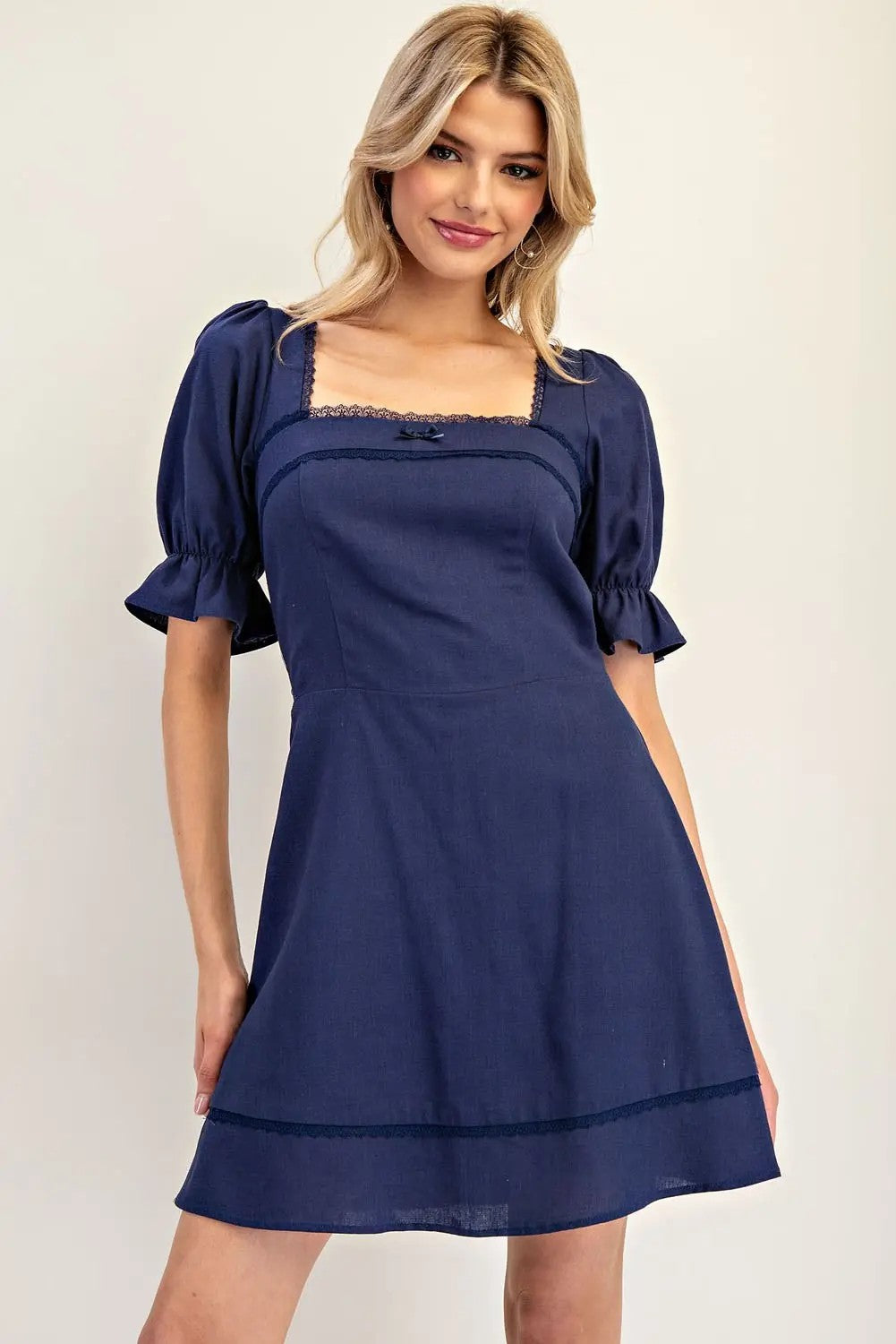 (M Dresses) Puff Sleeve Square Neck Mini Dress (M-SN13)