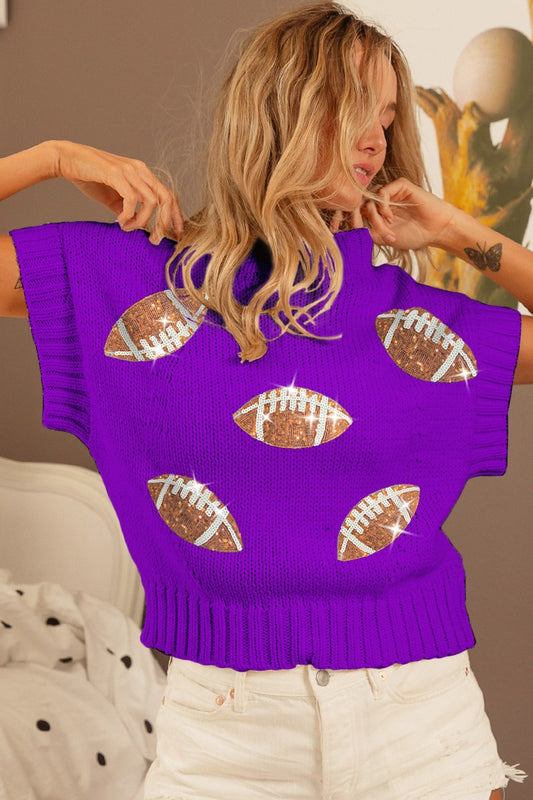 (MISSSES) - Game Day Sequin Football Sleeveless Sweater #A-SFS