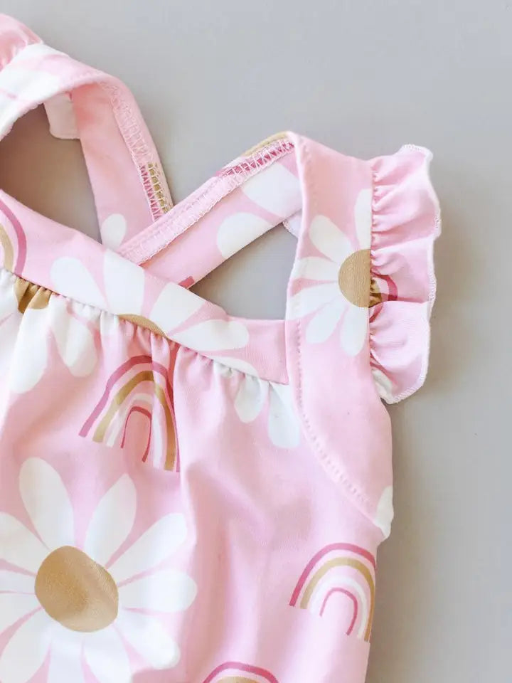(Girls) You are My Sunshine Ruffle Cross Bank Romper (K-SCBR12)