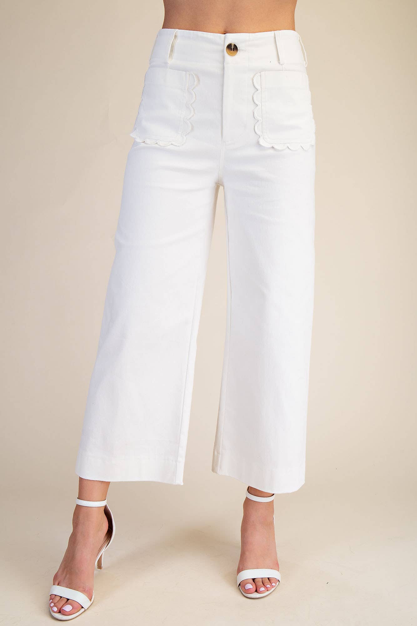 (M Pants) Colette Cropped Wide-Leg Scallop Pocket Detail Pants (M-WSJ02)