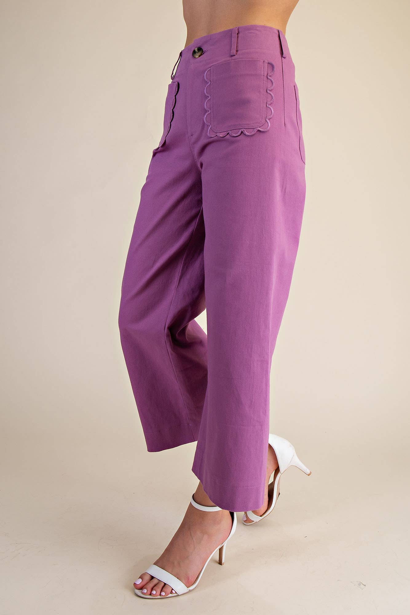 (M Pants) Colette Cropped Wide-Leg Scallop Pocket Detail Pants (M-LSJ02)