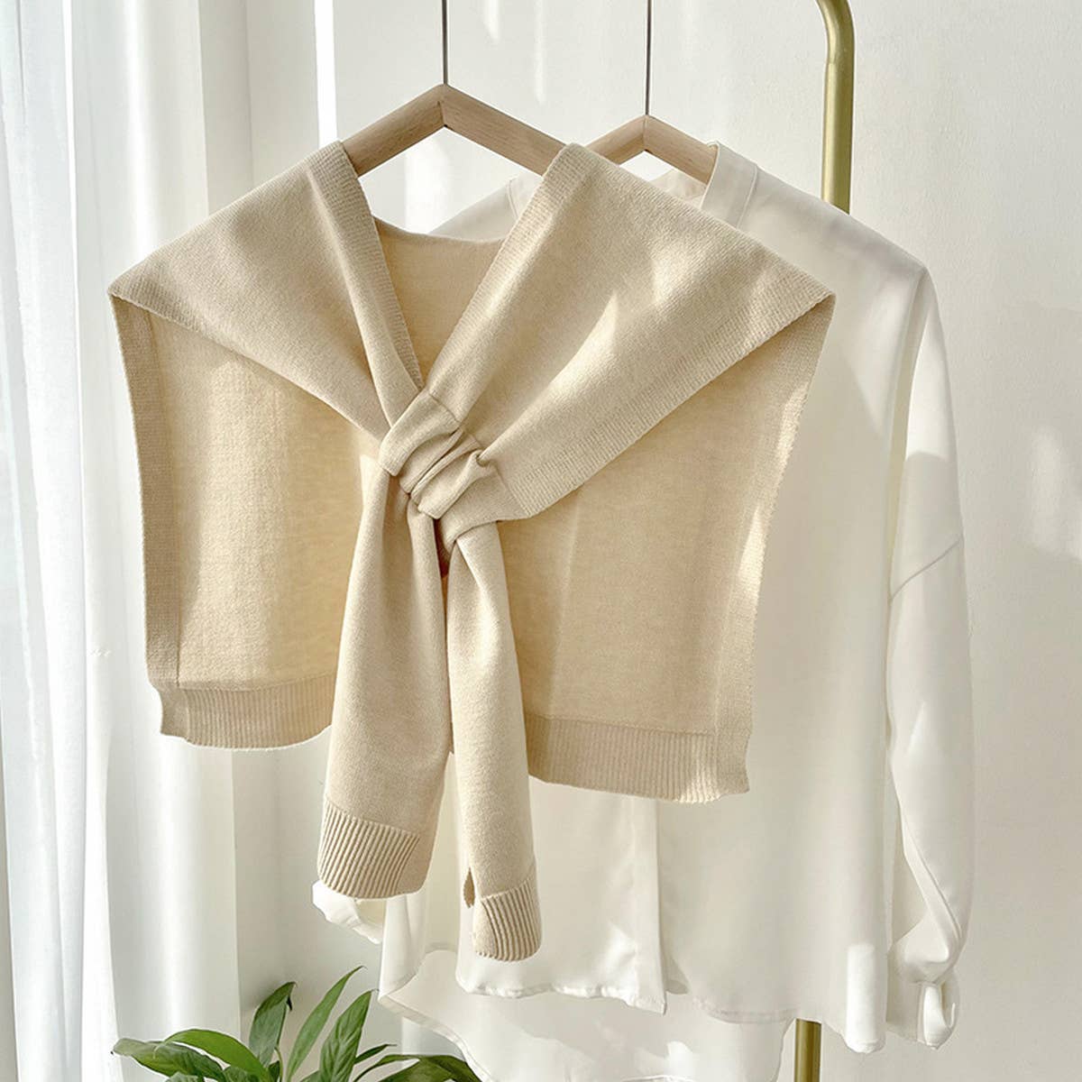 (M Tops) Solid Color Knitted Knotted Shawl–Casual & Cozy (A-KKS)