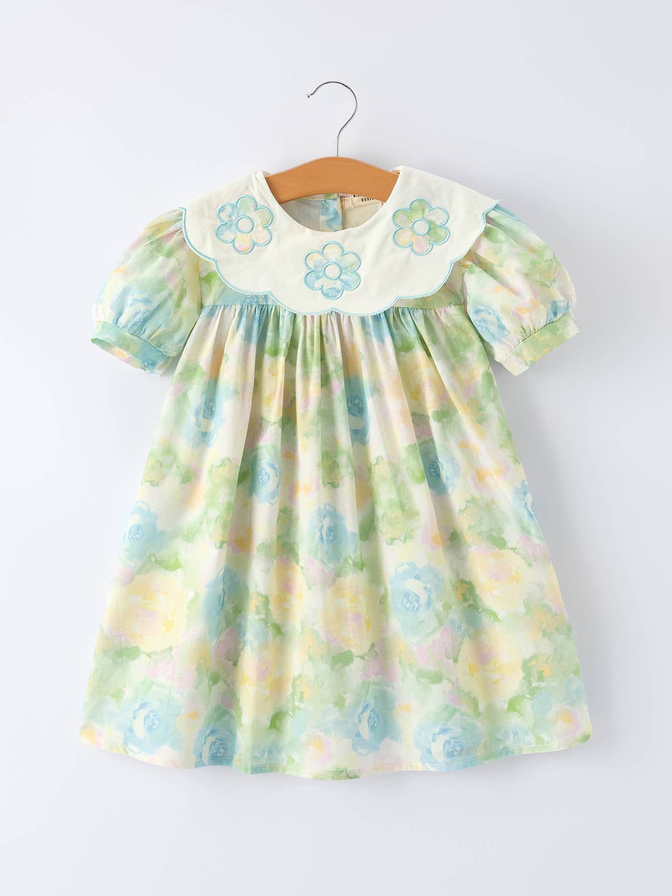 (Girls) Pastel Floral Embroidered Peter Pan Collar Dress (K-EPD16)