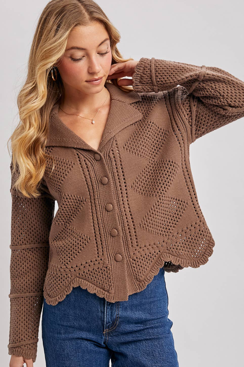 (M Tops) Scalloped Crochet Cardigan (M-C50)