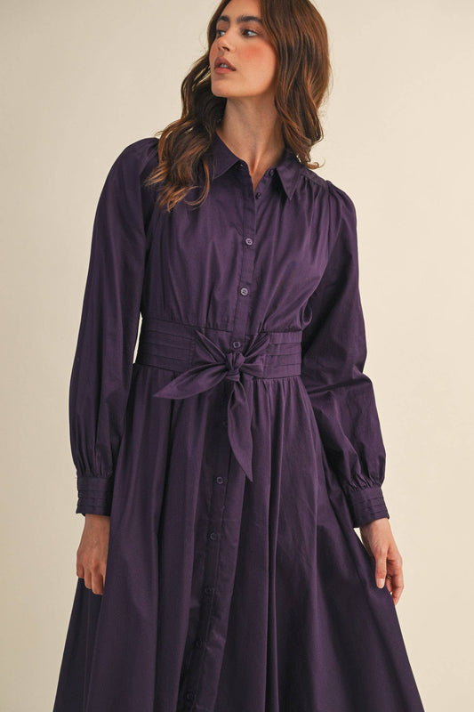 (M Dresses) PINTUCK WAIST TIE FRONT MIDI DRESS (M-PD21)