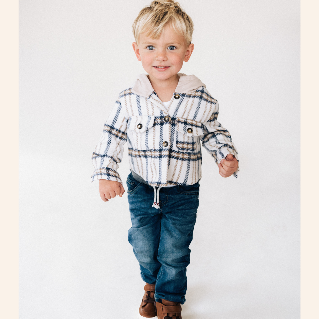 (Boys) Cream & Navy Plaid Flannel (B-CF48)