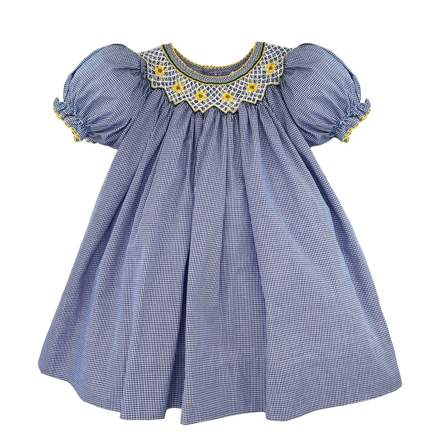 (K)  Dress with Bishop Smocked Sunflowers  (K-BSD03)