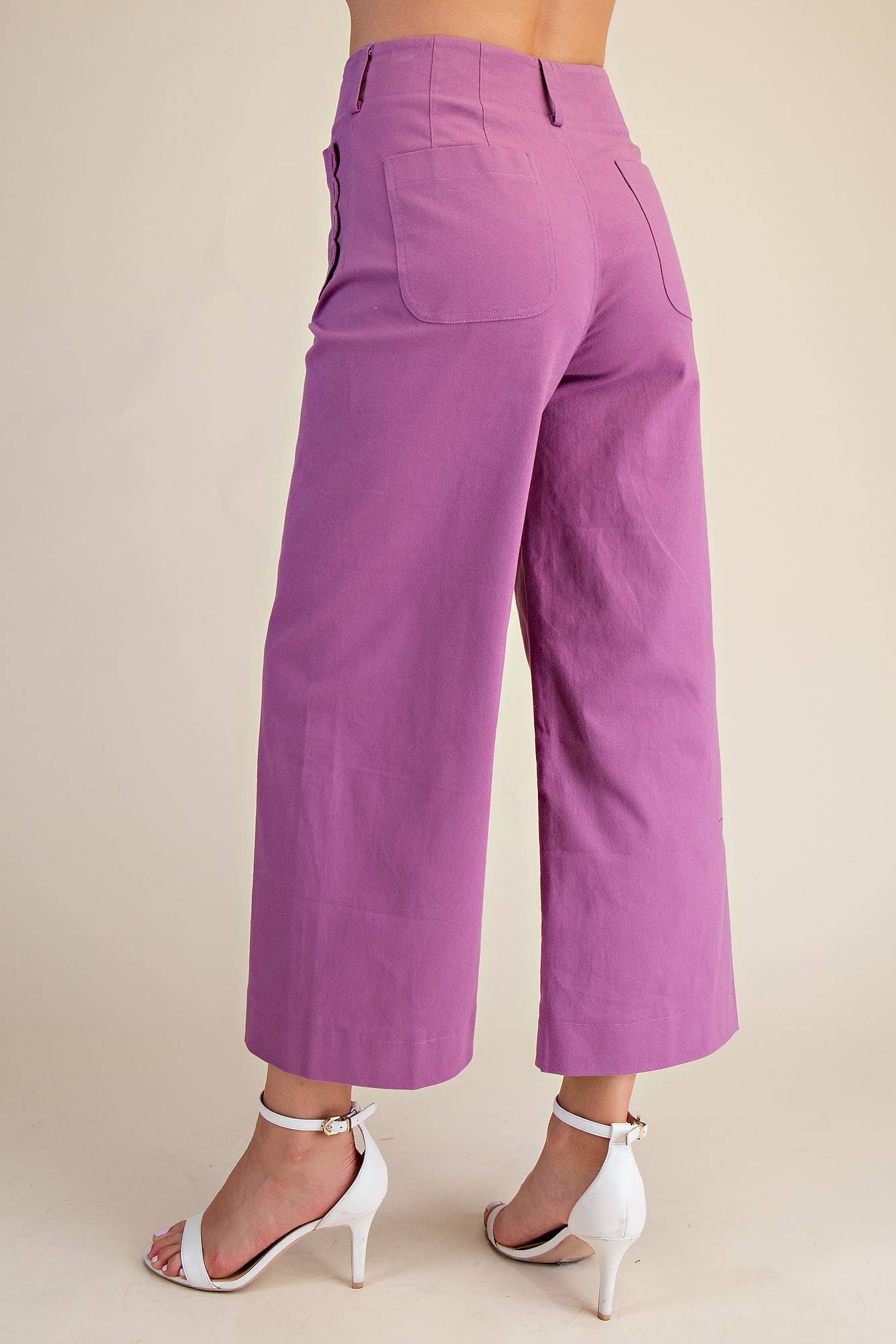 (M Pants) Colette Cropped Wide-Leg Scallop Pocket Detail Pants (M-LSJ02)