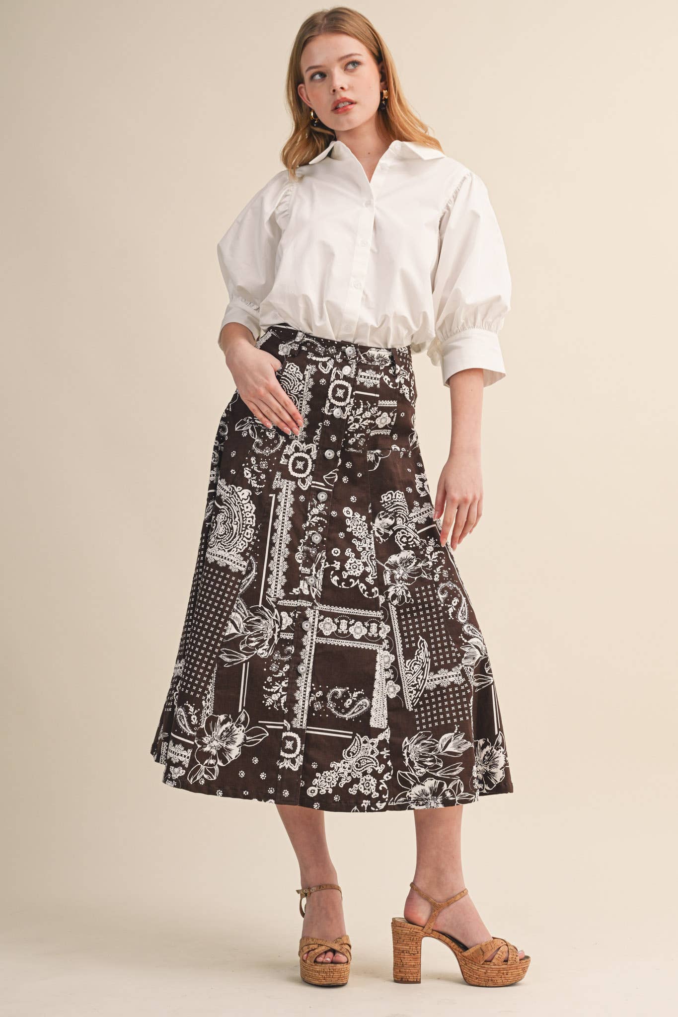 (M Tops) Puff Sleeve Button Top (M-BCS21)