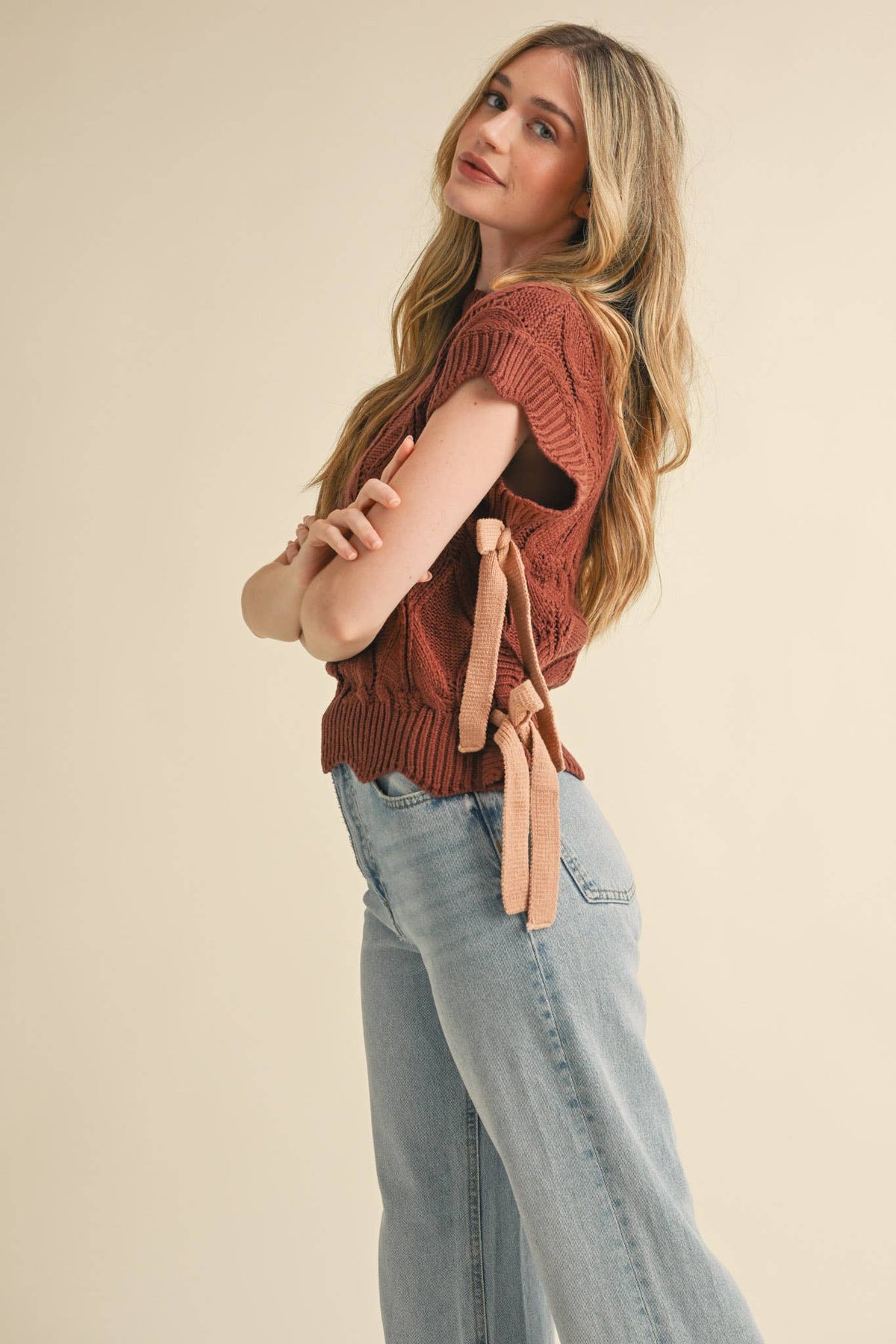 (M Tops) Cropped Sweater Vest (M-CV21)