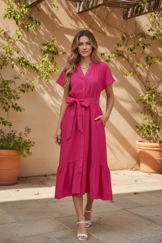 (M Dresses) Fuchsia Midi Dress (M-GM38)